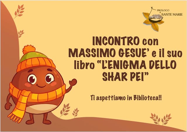 Locandina di Incontro con Massimo Gesuè e il suo libro "L'enigma dello Shar Pei"