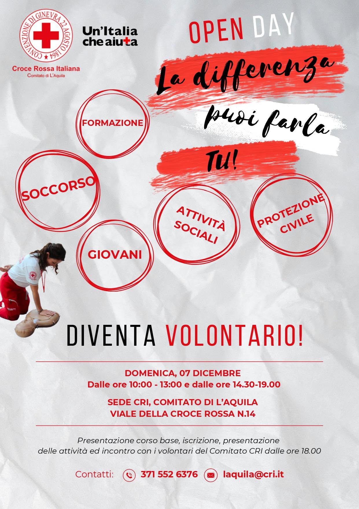 Locandina di OPEN DAY - Croce Rossa Italiana Comitato di L'Aquila